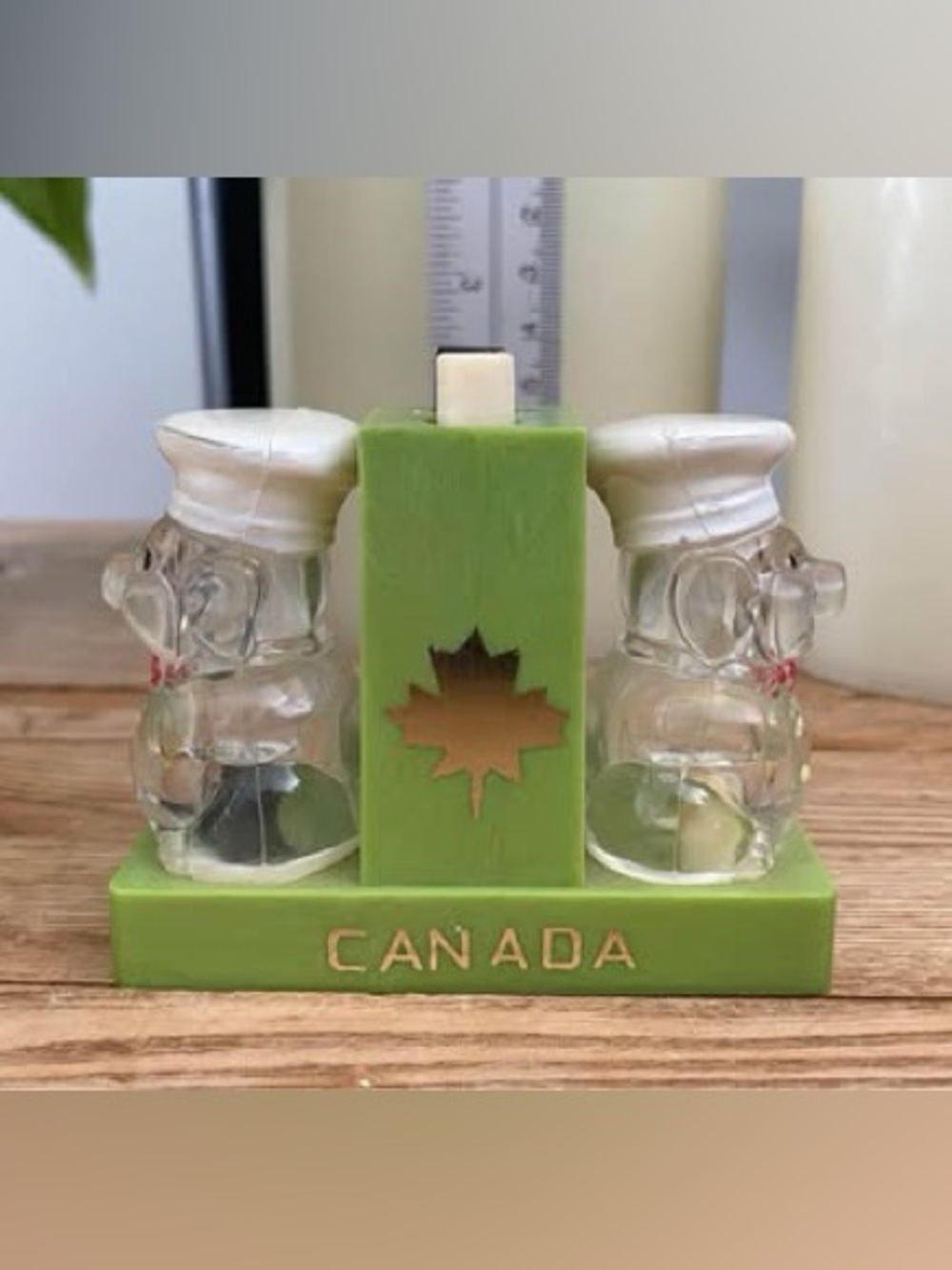 Vintage Plastic Chef Pig Push Button Salt Pepper Shakers Canada Souvenir Set